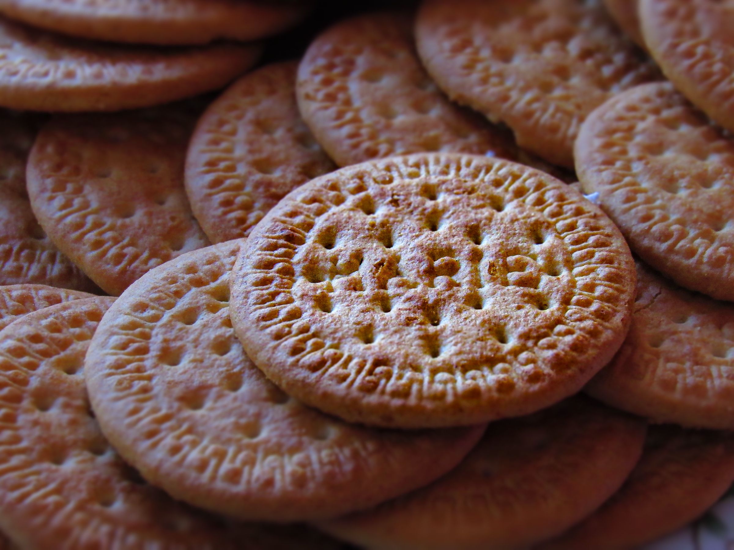 A pile of round biscuits